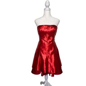 Vintage Jessica McClintock Gunne Sax Dress Strapless Red Size 7 Cocktail Formal